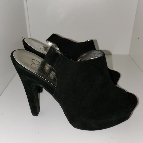 Jessica Simpson black suede peep toe strap back - Picture 4 of 8